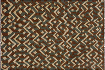 Flat Weave Kilim, Antique, Navaho, Vintage, Handmade, Modern Kilim Brown Ivory Hand-Woven Rectangle 100% Wool Area Rug 5 x 7